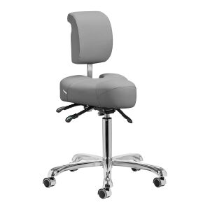Fotel salonowy Giovanni Medical Grey 1005, ergonomiczny, regulowany podnośnik i oparcie, szare obicie, chromowana podstawa, 5-ramienna podstawa, kółka - Krzesło do salonu