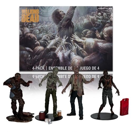 AMC A Walking Dead Walkers 4-es figura szett, 4 részletes zombi figurával, talpazatokkal és kiegészítőkkel - Figura