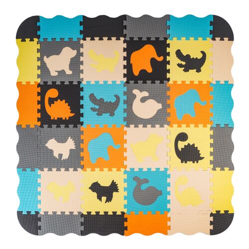 Aga4Kids DS3001 habszivacs puzzle játszószőnyeg állatfigurákkal, 24 darabos, színes, puha, biztonságos csecsemők és kisgyermekek számára