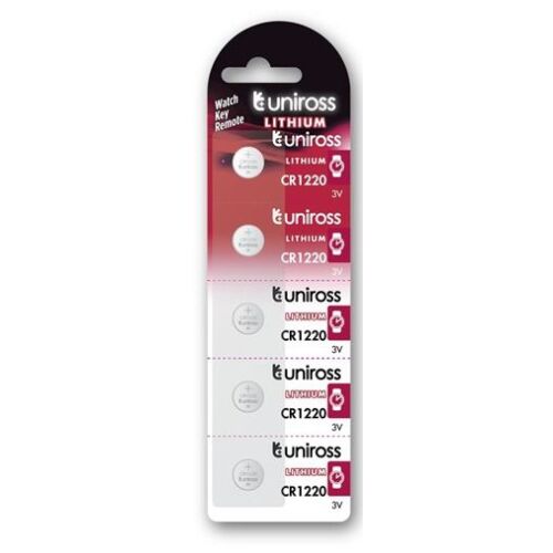 5 db Uniross CR1220 3V lítium elem óra, kulcs és távirányítóhoz
