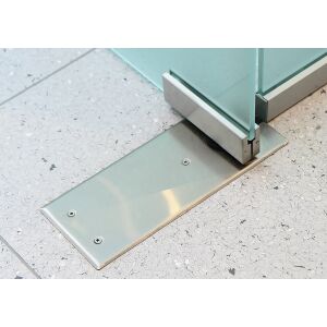 Amortizor usa sticla, din inox, AISI 304, finisaj satinat, fixare in pardoseala, blocare la 90 grade, unghi deschidere 130 grade