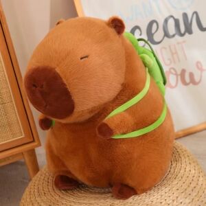 Jucarie din plus Capybara maro 35cm cu ghiozdan verde, moale, simpatic si ideal pentru copii cadou perfect ABYZ™ 128322928 - Jucării de plus