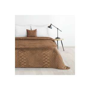 Luiz3 bársony ágytakaró téglavörös színben, 220x240 cm méretben, fehér ágyneművel és párnával ellátott ágyon - Ágytakaró