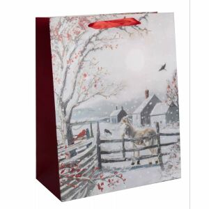 PT.M.HAVAS FARM Geschenktüte mit Winterszene, Esel und roten Akzenten - Kunst & Hobby
