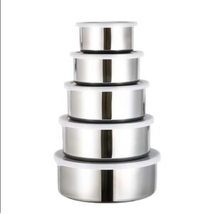 Set 5 caserole din inox, fiecare cu capac, 5 dimensiuni