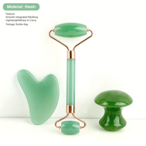 Archenger Jade Roller & Gua Sha készlet, zöld jáde kő, arcmasszírozó