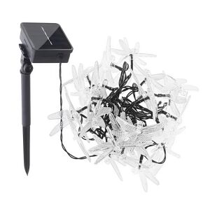 Napelemes szitakötő formájú RGB LED fényfüzér - 10 db-os szett a varázslatos kültéri hangulatért (BBKM) napelemes fényfüzér szitakötő formájú LED fényekkel, a napelemmel és a tüskevel együtt - Fényfüzér