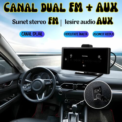 goBERA® 10.26 hüvelykes hordozható autós sztereó dupla kamerával, vezeték nélküli CarPlay és Android Auto, 4K első kamera, 1080P hátsó kamera, FM rádió, Bluetooth, osztott képernyő és 64GB-os TF kártya