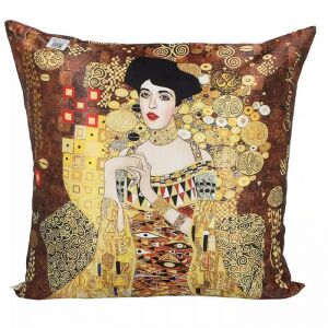 Klimt Adele Bloch díszpárna, 50x50 cm, arany és barna, művészeti nyomtatás - Klimt