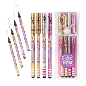 Zestaw 4 żelowych długopisów TOPModel Glitter Roller Metallic w kolorze złotym, srebrnym, brązowym i różowym ze słodkim wzorem psa - Myto