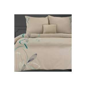 Eurofirany Haft1 bézs hímzett pamut-szatén ágyneműhuzat szett, 160x200 cm paplanhuzat és 2 db 70x80 cm párnahuzat - Ágynemű - ifjúsági és felnőtt