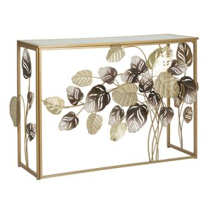 LEAVY CM 108X36,8X80 konzol asztal arany levél mintával és tükrös üveg tetejével - Dohányzóasztal