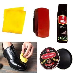 Viaszos fekete cipőkrém készlet bőrcipők ápolásához – fényes ecsettel az extra ragyogásért - fekete (BBKM) 128351627 - Cipőápoló