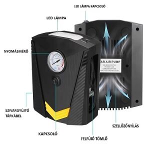 12V DC hordozható autós kompresszor – gyors gumiabroncs felfújás otthonra és út során-CZK-3634 (BBD) (G) 128351947 - Elektromos pumpa