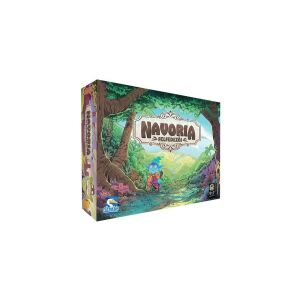 Navoria társasjáték doboz, rajzolt illusztrációval egy kék bőrű tündérrel erdei környezetben - Gémklub