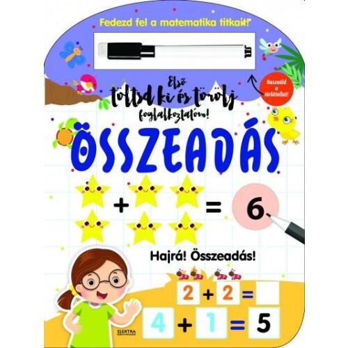 Törölhető foglalkoztató füzet gyerekeknek, összeadási feladatokkal, tökéletes a matematikai készségek fejlesztéséhez - Betűs és számos foglalkoztató füzet