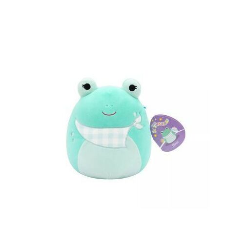 Jucărie de pluș Squishmallows Novi broasca, verde cu o eșarfă alb-albastră în carouri, 20 cm