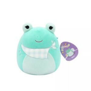 Pluszowa zabawka Squishmallows Novi żaba, zielona z biało-niebieskim szalem w kratkę, 20 cm - Plusz