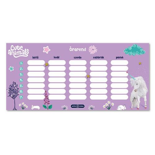 Órarend ARS UNA egylapos kétoldalas Cute Animals-Unicorn 128358964