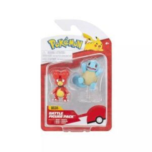 Pokémon Battle Figure Pack z figurkami Magby i Squirtle - Figura, DIY, Pojazd zdalnie sterowany, Deskorolka elektryczna, Zabawkowy karabin, nabój, Samochód do gier, Autostrada i parking i Figurka bajkowego bohatera