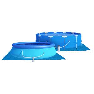 Blue pool ground cloth, 335x335cm, for protecting your pool from damage, shown under a round pool