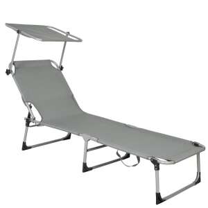 Springos grey folding sun lounger with canopy