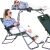 Springos green folding sun lounger in use, woman relaxing