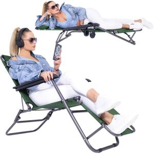 Collage of Springos green folding sun lounger in use - Sun Lounger & Deck Chair