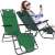Two green Springos folding lounge chairs with headrests, one with a woman sitting in it