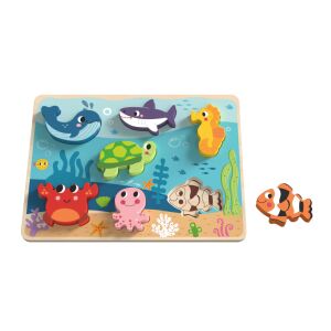 Tooky Toys 3D Puzzle din Lemn cu Animale Marine, 8 piese, pentru bebeluși și preșcolari - Premergatoare, Premergatoare și Jocuri de dezvoltare pentru copii mici