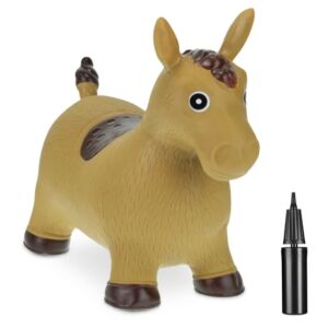 Világosbarna felfújható ugráló ló légszivattyúval. Gyerekjáték. - Ugráló labda / figura