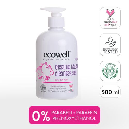 Ecowell Organikus Fürdető Gél Babáknak 500ml, gyengéd és természetes babafürdető