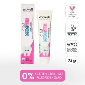 Ecowell organikus fogkrém gyerekeknek, 75gr tubus és doboz, gluténmentes, fluoridmentes - Baba fogápolás