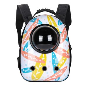 Rucsac pentru animale de companie Timeless Tools, alb cu model de frunze, vedere din față - Transportator, cutie de mașină pentru animale de companie