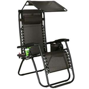 Springos kerti Napozószék tetővel, állítható, zéró gravitációs - Fekete, Barna