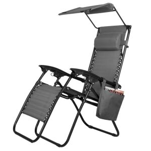 Adjustable zero gravity garden chair with canopy - beige