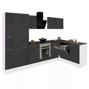 Yorki 310 sarok konyhabútor fehér korpusz,selyemfényű antracit front alsó sütős elemmel polcos szekrénnyel 128370827 - Leziter