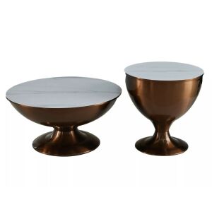 Salsa Kerek Dohányzóasztal Szett Kerámia Márvány-Fehér/Réz 144398522 - Dohányzóasztal