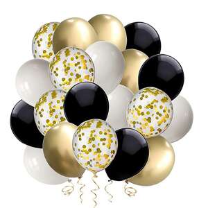 Léggömb, Lufi készlet 50 db arany, fekete, fehér és konfettis 41576923 Party kellékek
