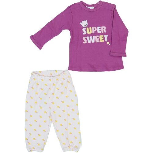 Set de pijamale Ergee pentru fetițe, mărimea 74, partea de sus roz cu imprimeu 'Super Sweet' și pantaloni albi cu imprimeu cu pești galbeni