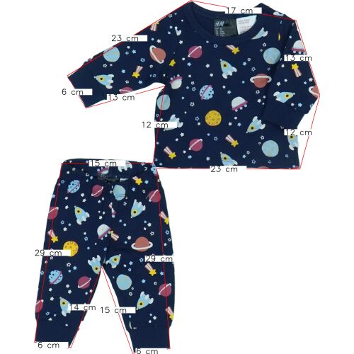Pyžamo pre chlapcov H&M, veľkosť 50, modrý vesmírny vzor s raketami a planétami