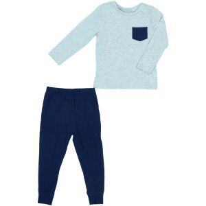 George fiú pizsama, szürke hosszú ujjú póló kék zsebbel és sötétkék nadrággal, 104-es méret - Gyerek pizsama, hálóing