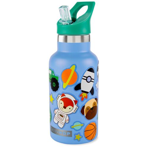 SKIP HOP boca od nehrđajućeg čelika sa slamkom i naljepnicama, plava, 380 ml