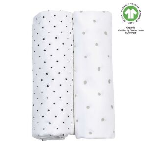 ANYASÁG Plena muszlin BIO 2 db Szürke és Fekete Pöttyök 85x85 cm 128378157 - Textil pelenka