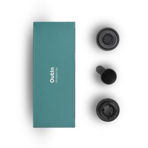 3 db-os készlet. Tartozékok Outin Nano eszpresszógéphez, Kapszula adapter, Darált kávé rögzítő, Mérőkanál, Fekete