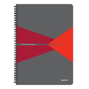 Spirálfüzet, A4, vonalas, 90 lap, PP borító, LEITZ "Office", szürke-piros 128402455 - Leitz