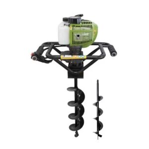 Prokraft GD62 2,5 LE-s benzines talajfúró két fúrófejjel, a motor, a vezérlők és a fúrófej látható - Földfúró