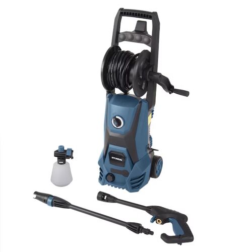 Spălător cu presiune Hyundai HYD-5145, 145 bar, 1800 W, 440 L/H, albastru și negru, cu tambur pentru furtun, sticlă de detergent și două duze