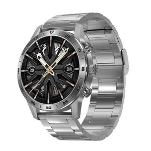 Smartwatch DT70+ ze srebrnym metalowym paskiem, pokazujący tarczę zegarka - Artykuły techniczne i elektronika