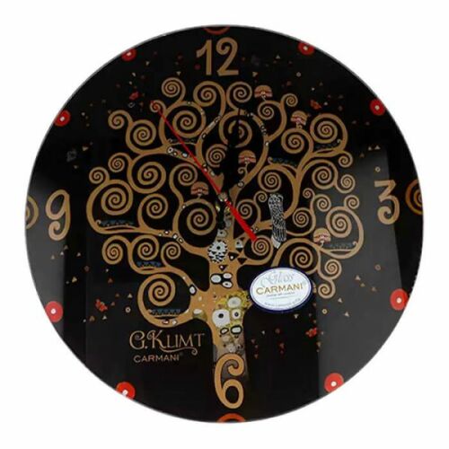 Klimt Életfa Falióra, 30 cm, Fekete Üveg, Arany Design, Carmani - Falióra